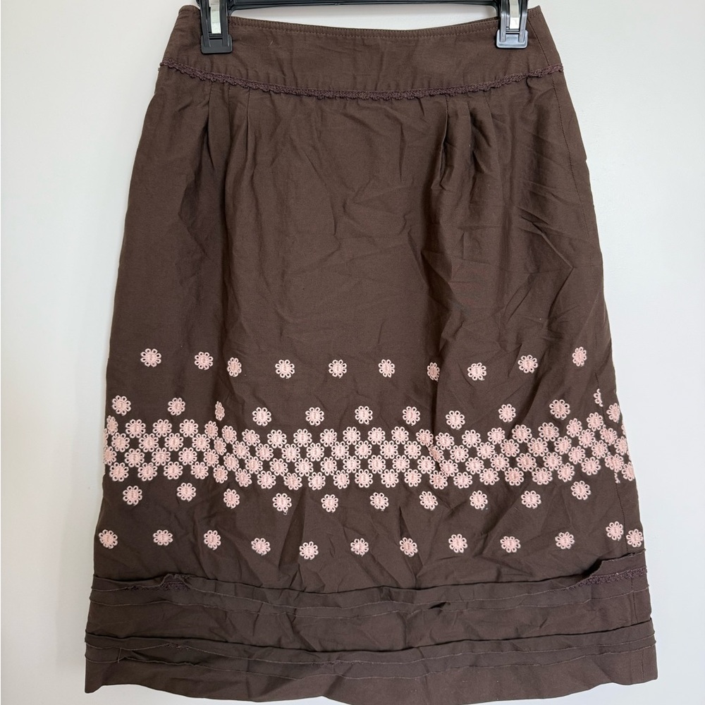 Vintage Y2K Brown Skirt w/ pink floral accents